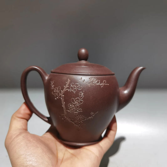 Chinese Yixing Zisha Clay Teapot  Engraved Beauty Shoulder Pot Gu Jingzhou 360ml