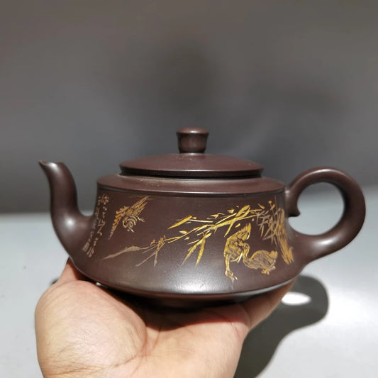 Chinese Yixing Zisha Clay Teapot  Engraved Pot Gu Jingzhou 420ml