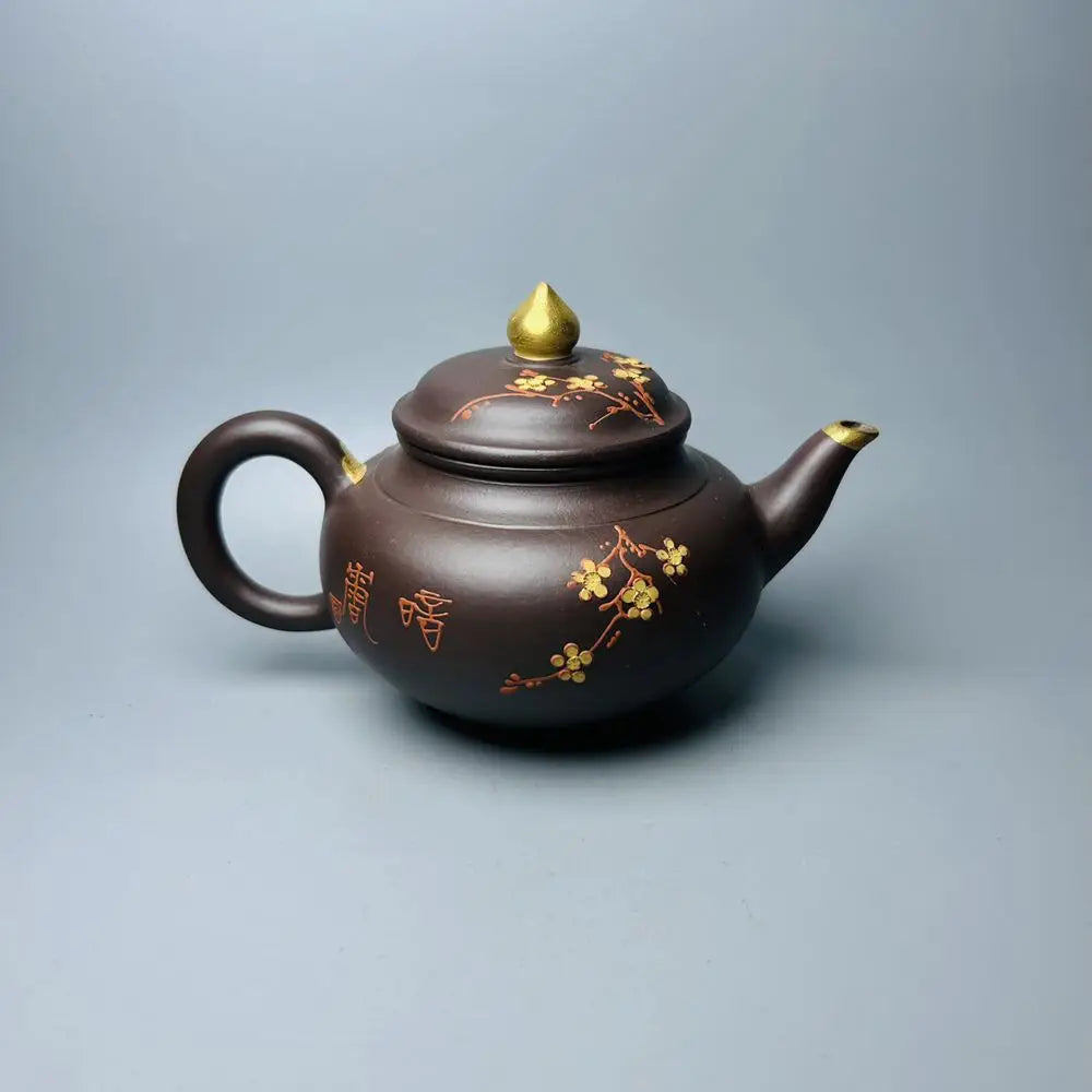 Chinese Yixing Zisha Clay Teapot  Gilded Smiling Sakura pot Zhou Junjian 260ml