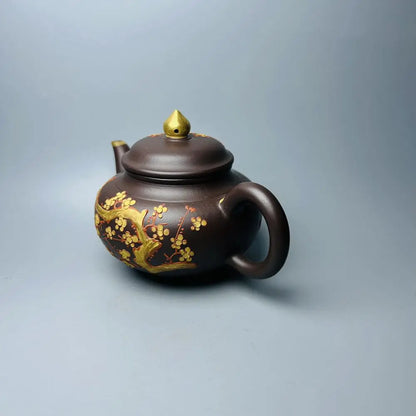 Chinese Yixing Zisha Clay Teapot  Gilded Smiling Sakura pot Zhou Junjian 260ml