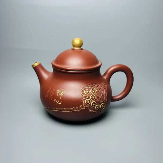 Chinese Yixing Zisha Clay Teapot  Gilded Zen Heart Rongtian Pot  Zhou Guojun 330ml