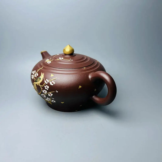 Chinese Yixing Zisha Clay Teapot  Gilding Pleasure on the brow pot Zhou Guojun 260ml