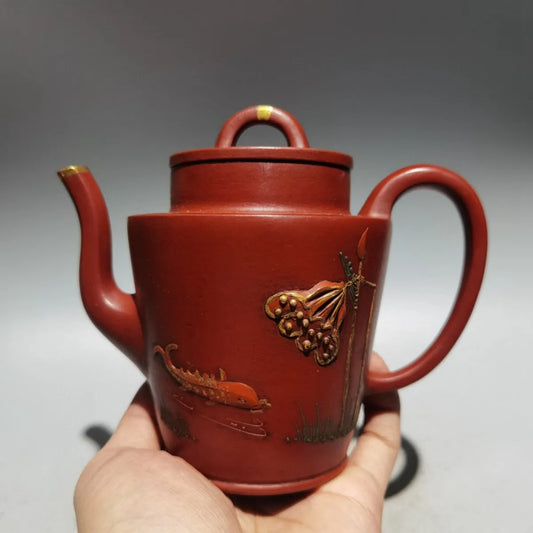 Chinese Yixing Zisha Clay Teapot Gold Painted Pot Shi Dabin 420ml