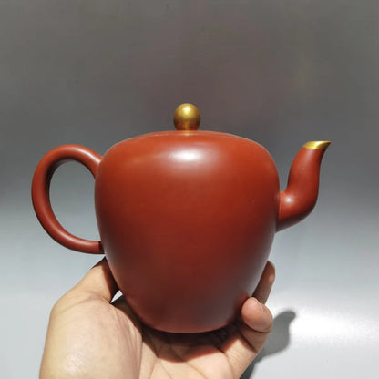 Chinese Yixing Zisha Clay Teapot  Gold engraved and painted Pot Iron Painting Pavilion 420ml