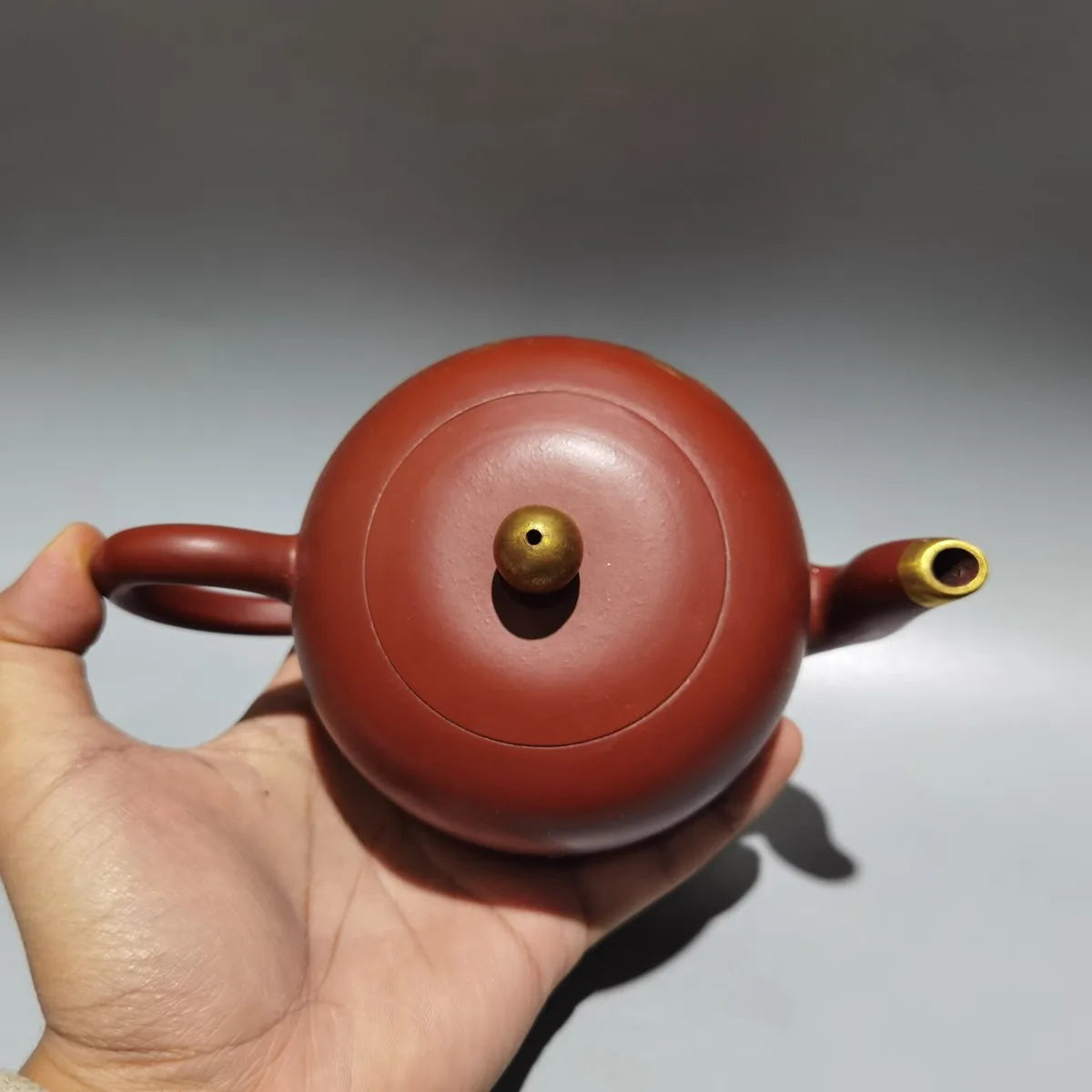 Chinese Yixing Zisha Clay Teapot  Gold engraved and painted Pot Iron Painting Pavilion 420ml
