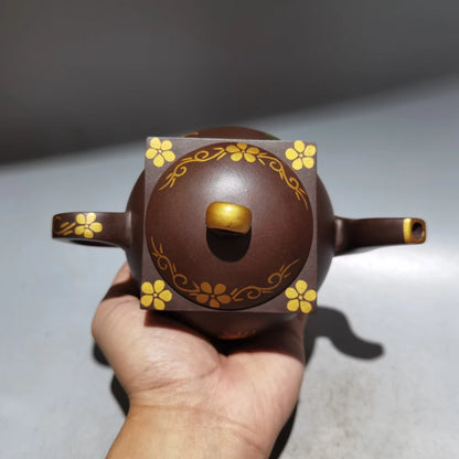 Chinese Yixing Zisha Clay Teapot  Gold square round Pot Yixing produced 360ml