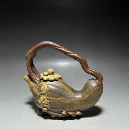 Chinese Yixing Zisha Clay Teapot  Golden Melon Lifting Beam Pot Wang Yinxian 350ml