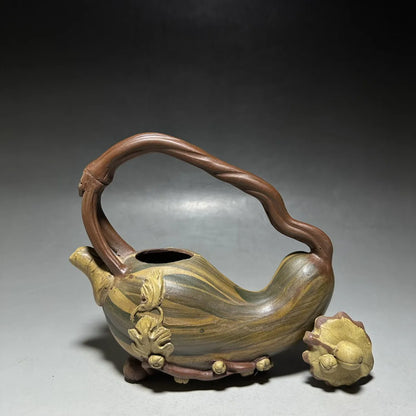 Chinese Yixing Zisha Clay Teapot  Golden Melon Lifting Beam Pot Wang Yinxian 350ml