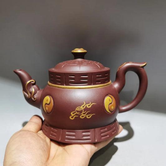 Chinese Yixing Zisha Clay Teapot  Golden Tai Chi Pot Zhou Guojun 420ml