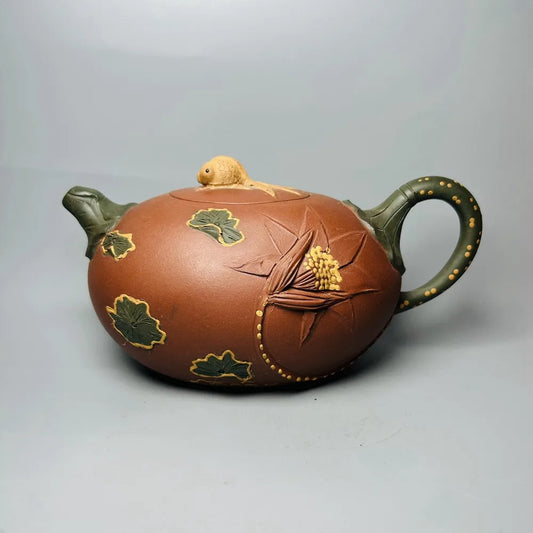 Chinese Yixing Zisha Clay Teapot  Goldfish Playing Lotus Pot  Jiang Rong 450ml