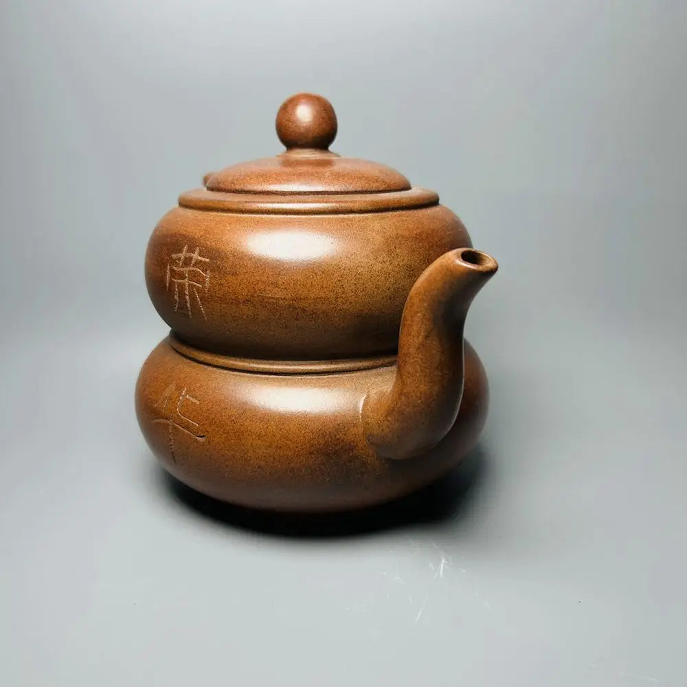 Chinese Yixing Zisha Clay Teapot  Gourd Carving Pot Amantuoshi Yang Pengnian 380ml