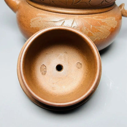 Chinese Yixing Zisha Clay Teapot  Gourd Carving Pot Amantuoshi Yang Pengnian 380ml