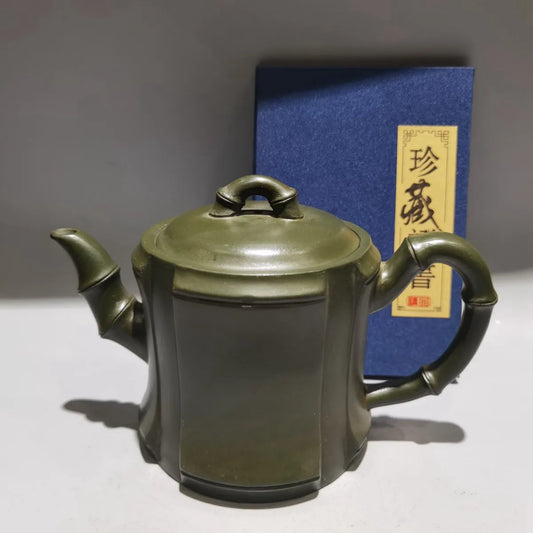 Chinese Yixing Zisha Clay Teapot Green Mud Bamboo Knot Pot Gu Jingzhou 420ml