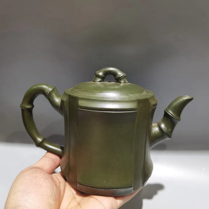 Chinese Yixing Zisha Clay Teapot Green Mud Bamboo Knot Pot Gu Jingzhou 420ml