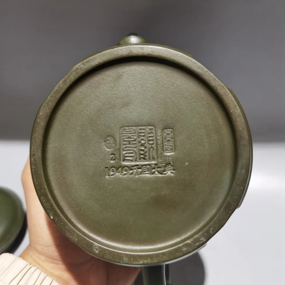 Chinese Yixing Zisha Clay Teapot Green Mud Bamboo Knot Pot Gu Jingzhou 420ml