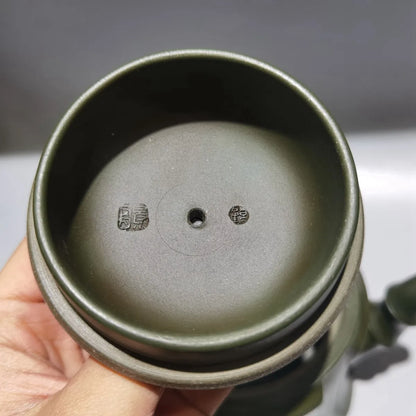 Chinese Yixing Zisha Clay Teapot Green Mud Bamboo Knot Pot Gu Jingzhou 420ml