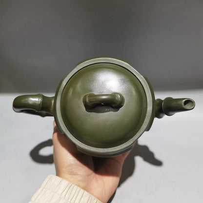 Chinese Yixing Zisha Clay Teapot Green Mud Bamboo Knot Pot Gu Jingzhou 420ml