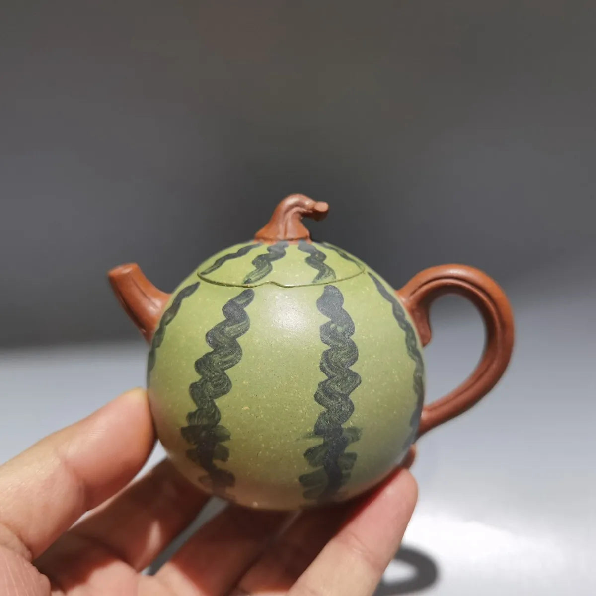 Chinese Yixing Zisha Clay Teapot Green  Mud Watermelon Pot Chen Mingyuan 100ml