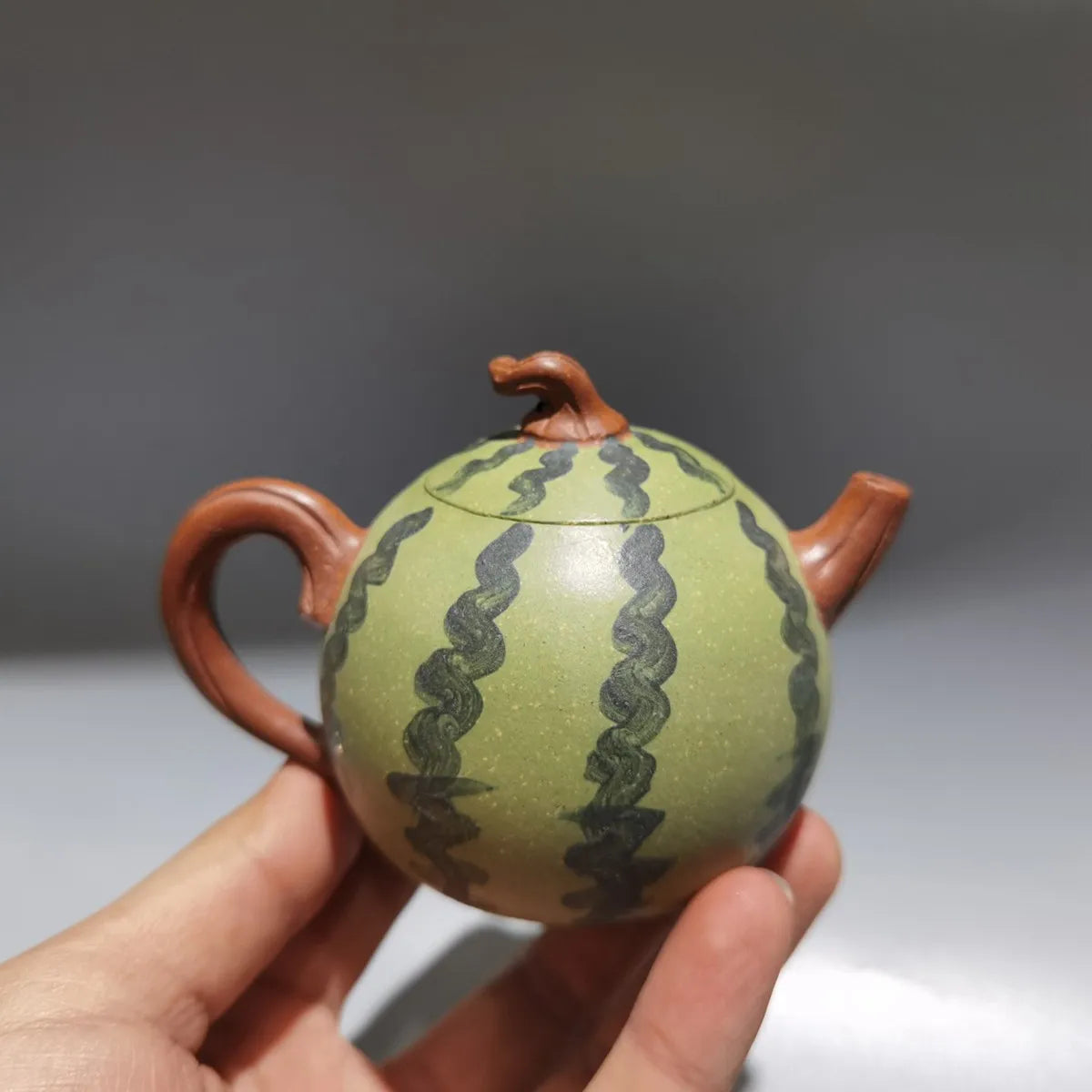 Chinese Yixing Zisha Clay Teapot Green  Mud Watermelon Pot Chen Mingyuan 100ml
