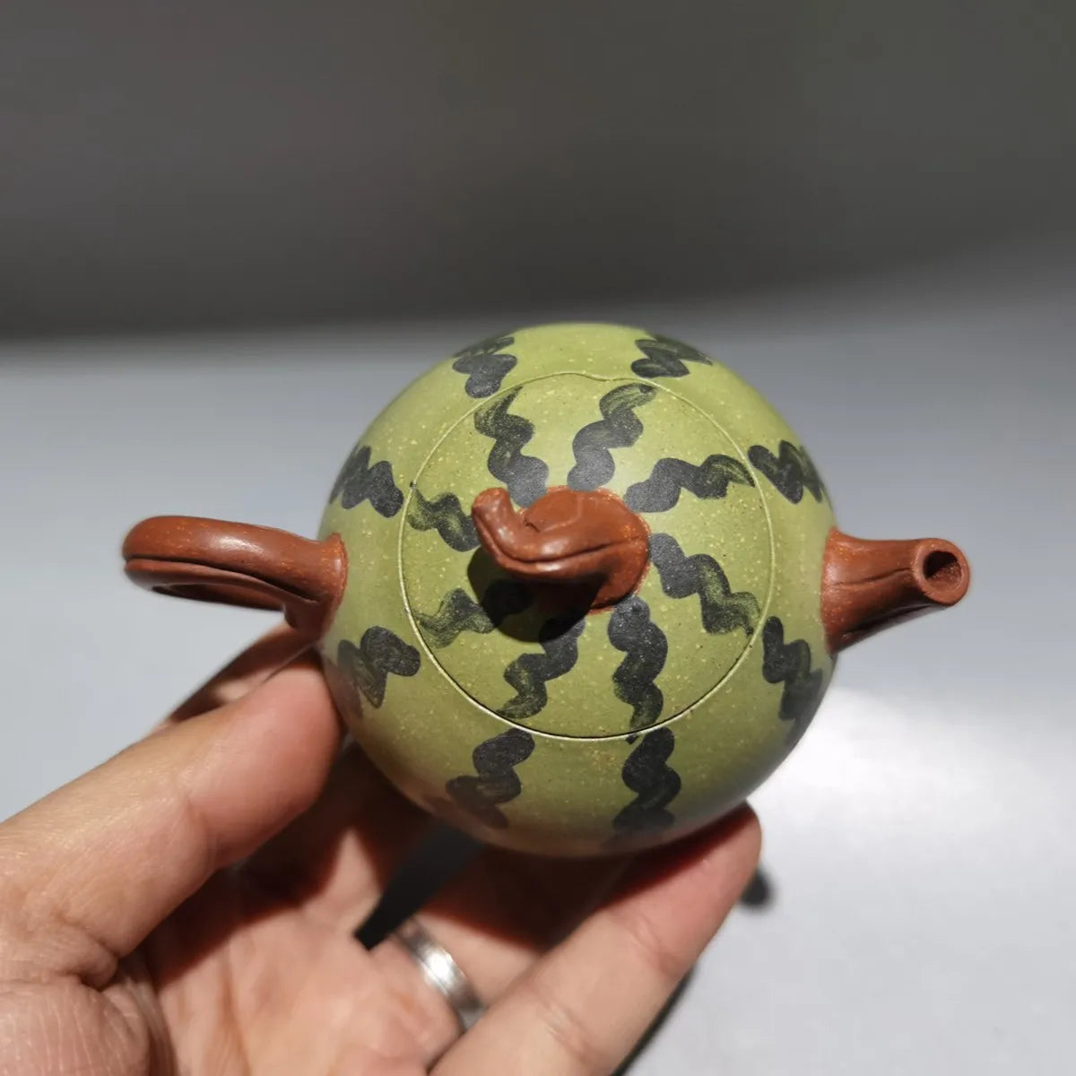 Chinese Yixing Zisha Clay Teapot Green  Mud Watermelon Pot Chen Mingyuan 100ml
