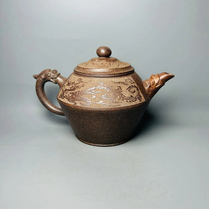 Chinese Yixing Zisha Clay Teapot Gu Long Kiln Chai Shao Double Dragon Pot Gu Jingzhou 400ml