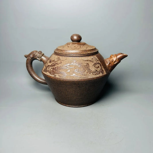 Chinese Yixing Zisha Clay Teapot Gu Long Kiln Chai Shao Double Dragon Pot Gu Jingzhou 400ml