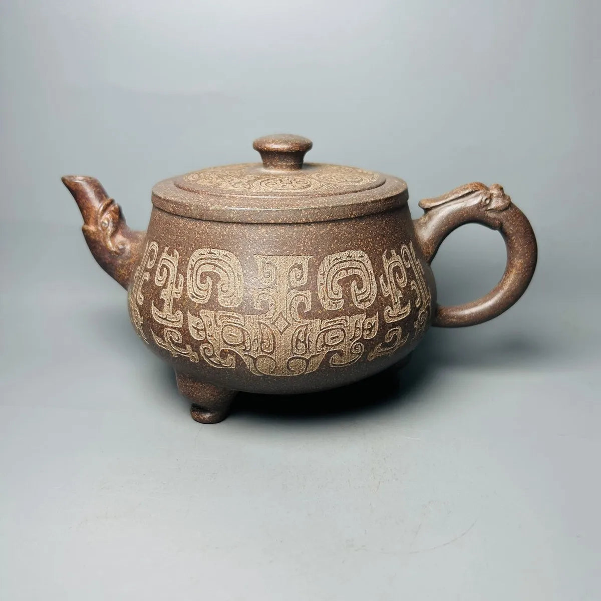 Chinese Yixing Zisha Clay Teapot Gu Long Kiln Chai Shao Three Legged Dragon Pot  Gu Jingzhou 500ml