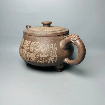 Chinese Yixing Zisha Clay Teapot Gu Long Kiln Chai Shao Three Legged Dragon Pot  Gu Jingzhou 500ml
