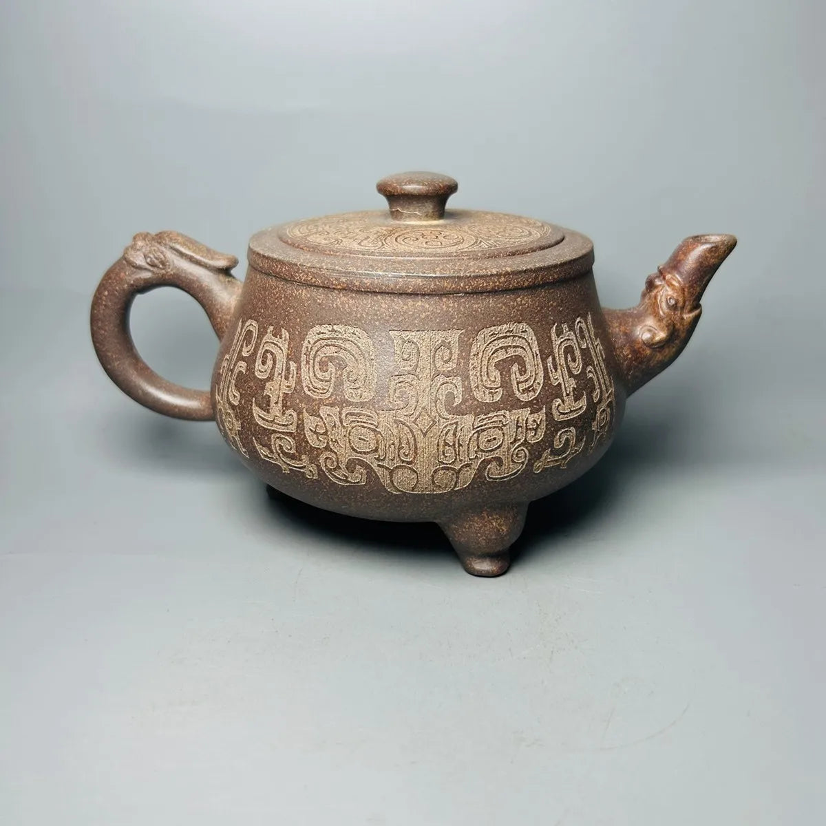Chinese Yixing Zisha Clay Teapot Gu Long Kiln Chai Shao Three Legged Dragon Pot  Gu Jingzhou 500ml