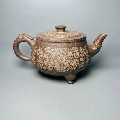 Chinese Yixing Zisha Clay Teapot Gu Long Kiln Chai Shao Three Legged Dragon Pot  Gu Jingzhou 500ml