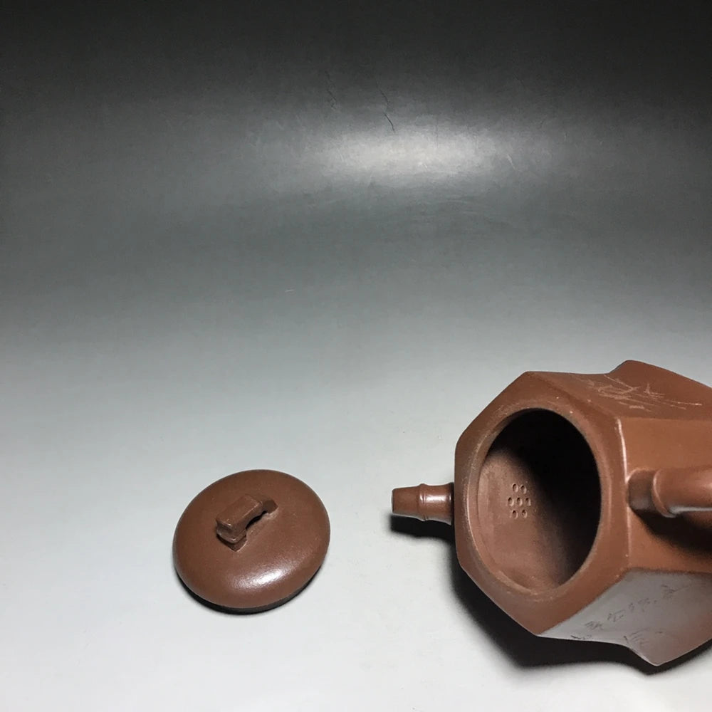 Chinese Yixing Zisha Clay Teapot  Hexagonal Bamboo Rhyme Pot  400ml