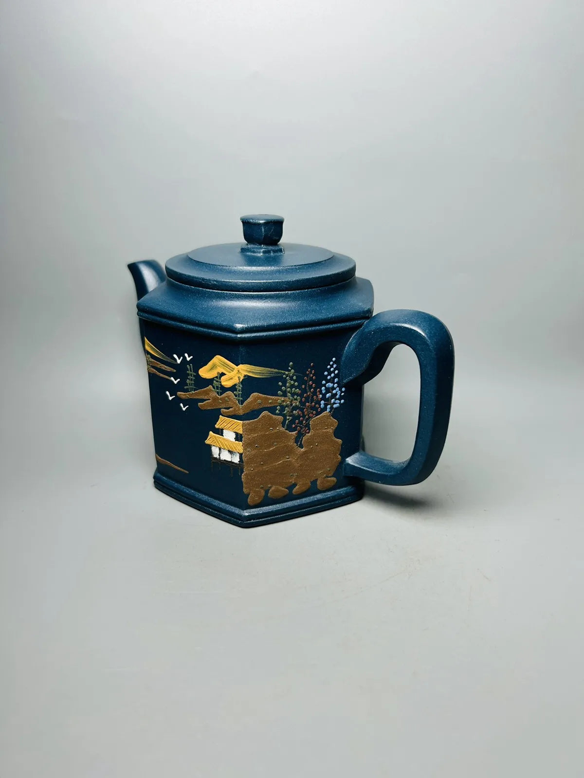 Chinese Yixing Zisha Clay Teapot  Hexagonal Engraving Pot Gu Jingzhou 350ml