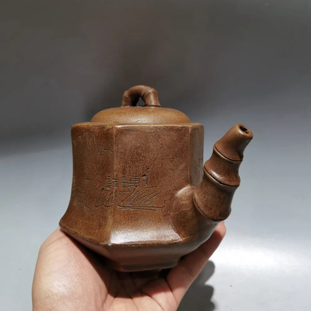 Chinese Yixing Zisha Clay Teapot  Hexagonal Pot Jinsha Temple Monk 360ml