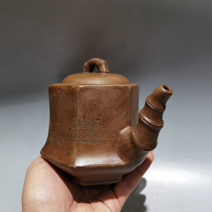 Chinese Yixing Zisha Clay Teapot  Hexagonal Pot Jinsha Temple Monk 360ml