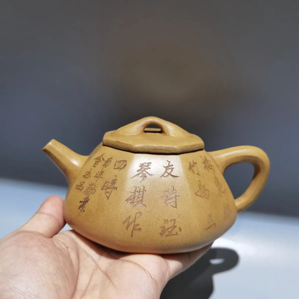 Chinese Yixing Zisha Clay Teapot  Hexagonal Stone Ladle Pot Fan Dasheng 380ml
