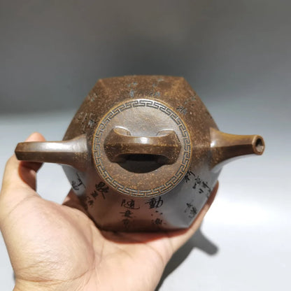Chinese Yixing Zisha Clay Teapot  Hexagonal Stone Ladle Pot Gu Jingzhou 450ml