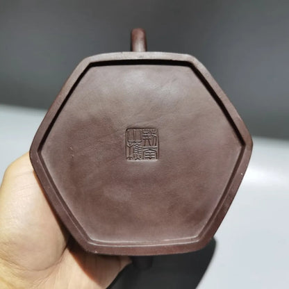 Chinese Yixing Zisha Clay Teapot  Hexagonal carved word Pot Gu Jingzhou 380ml
