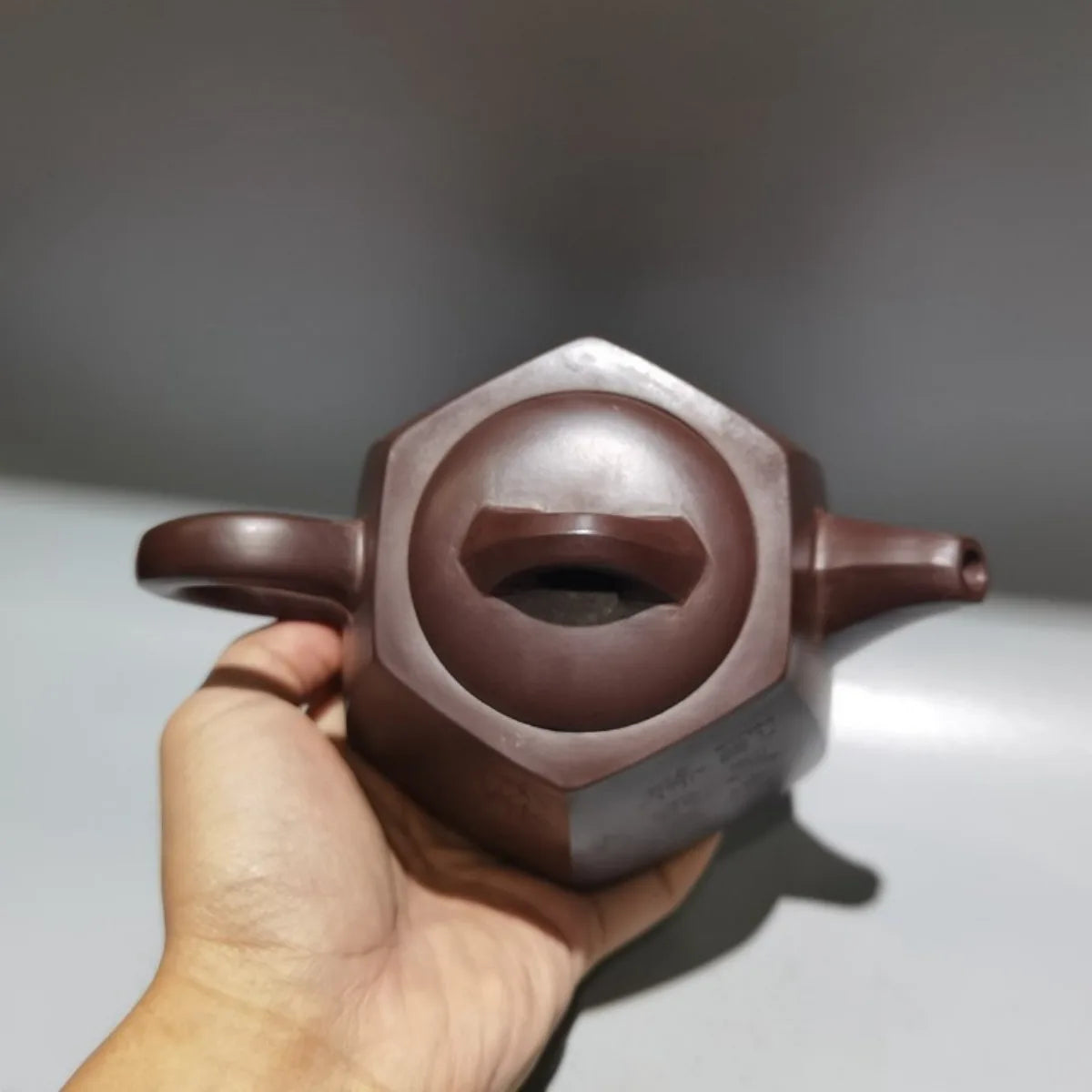 Chinese Yixing Zisha Clay Teapot  Hexagonal carved word Pot Gu Jingzhou 380ml