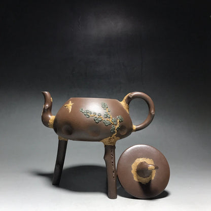Chinese Yixing Zisha Clay Teapot  High foot Tripod Stone Ladle Pot  Pei Shimin 350ml
