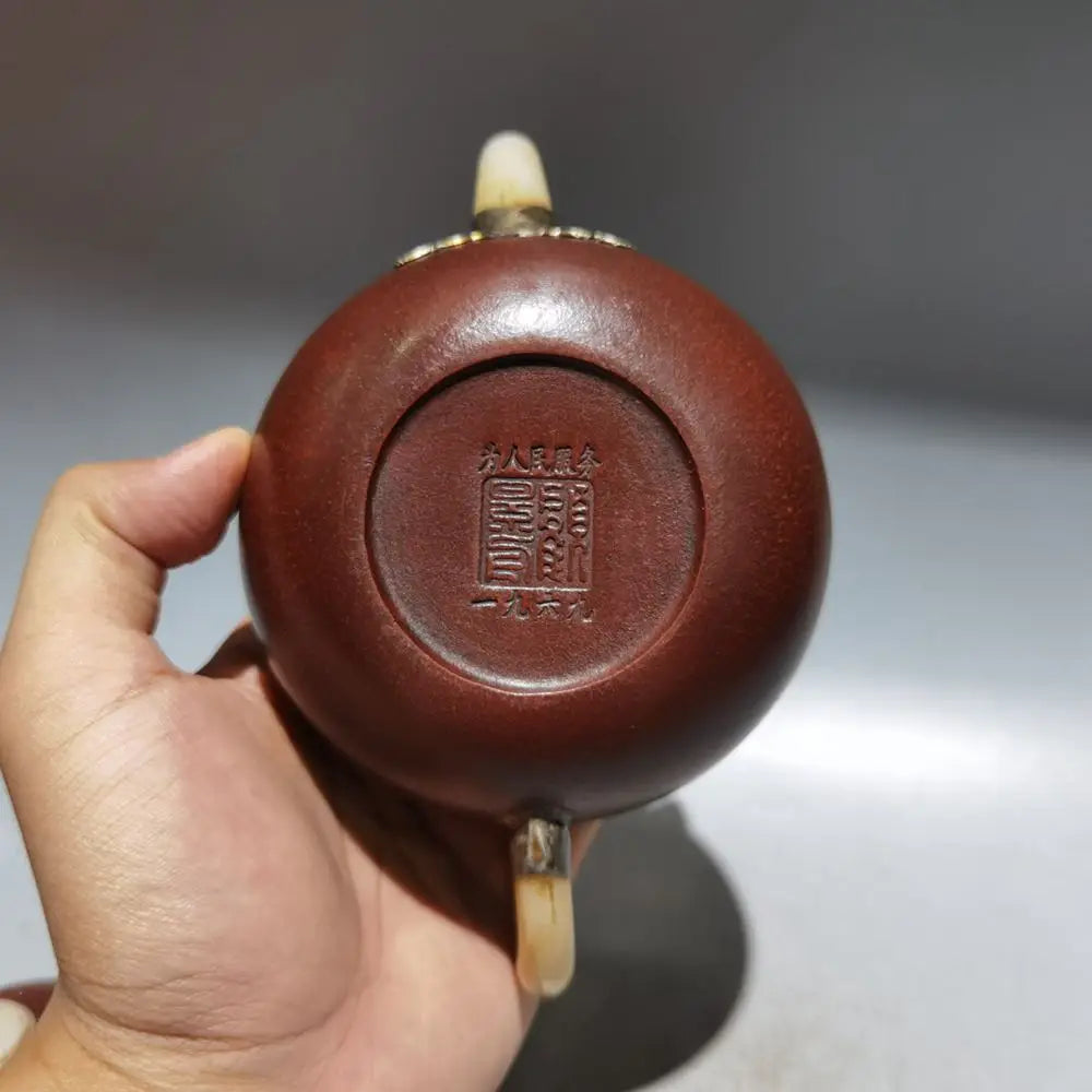 Chinese Yixing Zisha Clay Teapot  Inlaid Jade Pot Gu Jingzhou 280ml