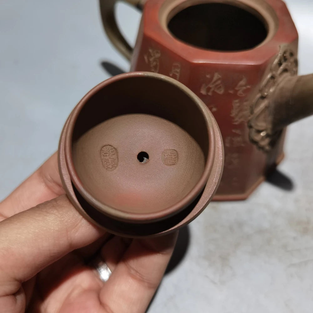 Chinese Yixing Zisha Clay Teapot  Inlaid Jade Pot Yang Pengnian 380ml