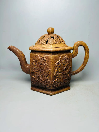 Chinese Yixing Zisha Clay Teapot  Kiln change relief hollowed out pot Chen Mingyuan 550ml