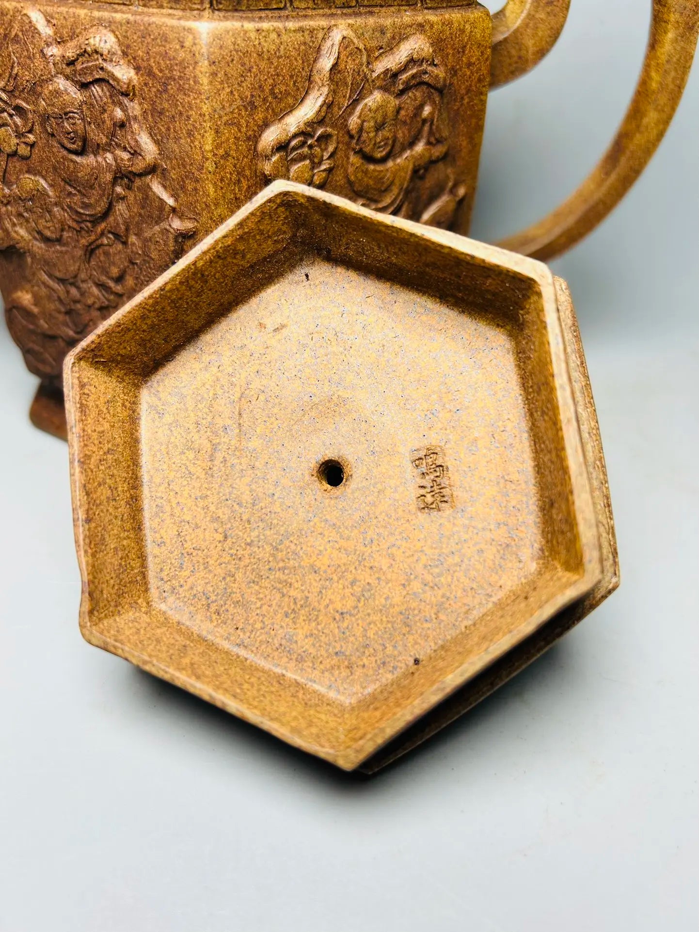 Chinese Yixing Zisha Clay Teapot  Kiln change relief hollowed out pot Chen Mingyuan 550ml