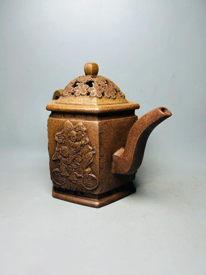 Chinese Yixing Zisha Clay Teapot  Kiln change relief hollowed out pot Chen Mingyuan 550ml