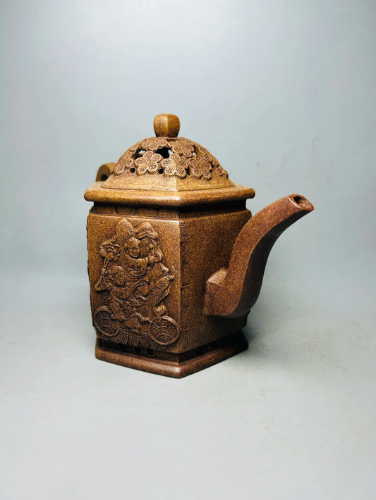 Chinese Yixing Zisha Clay Teapot  Kiln change relief hollowed out pot Chen Mingyuan 550ml