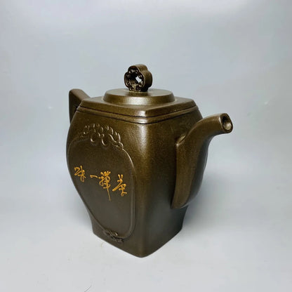 Chinese Yixing Zisha Clay Teapot Mud Painted Square Pot Gu Jingzhou 300ml