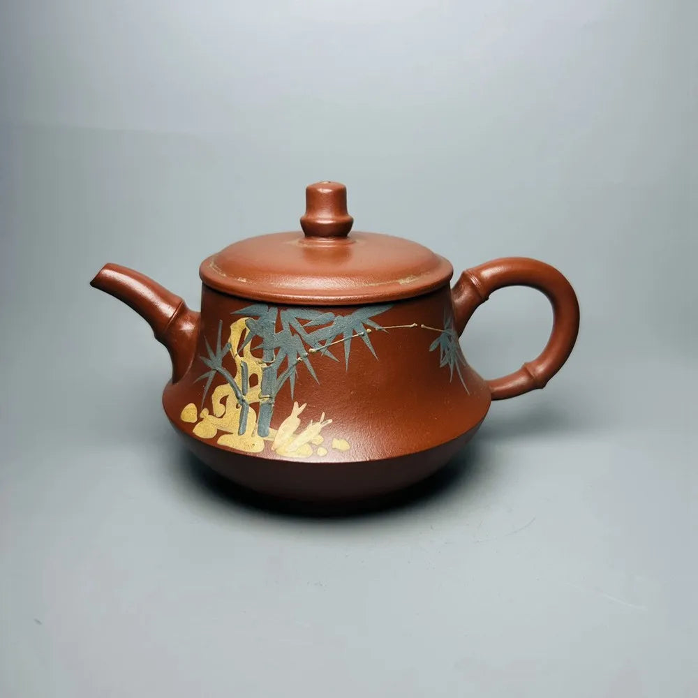Chinese Yixing Zisha Clay Teapot  Mud painted bamboo joint Pot  Jinding Trademark 400ml