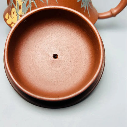 Chinese Yixing Zisha Clay Teapot  Mud painted bamboo joint Pot  Jinding Trademark 400ml