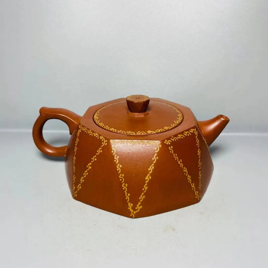 Chinese Yixing Zisha Clay Teapot  Octagonal Flat Stone Ladle Pot Gu Jingzhou 350ml