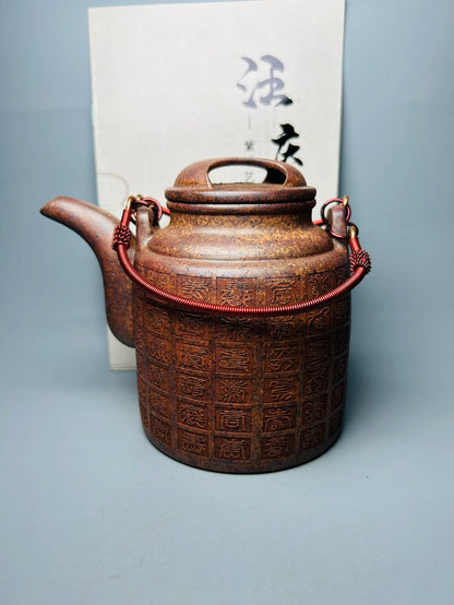 Chinese Yixing Zisha Clay Teapot  Ox bull cover Ocean barrel Pot  Wang Qinglong 600ml